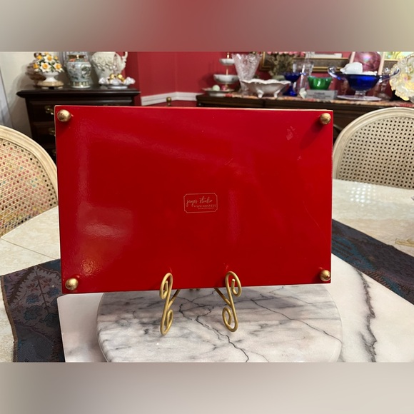 Jaye's Studio + WH Hostess Reindeer Enameled Tray w gold feet & edging Xmas - Picture 8 of 12